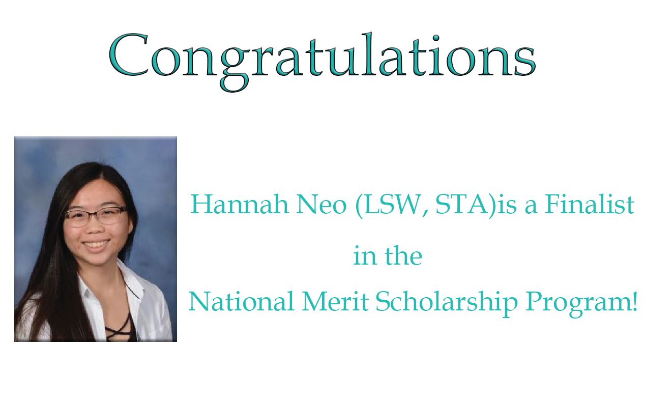 Hannah Neo National Merit Scholarship Finalist