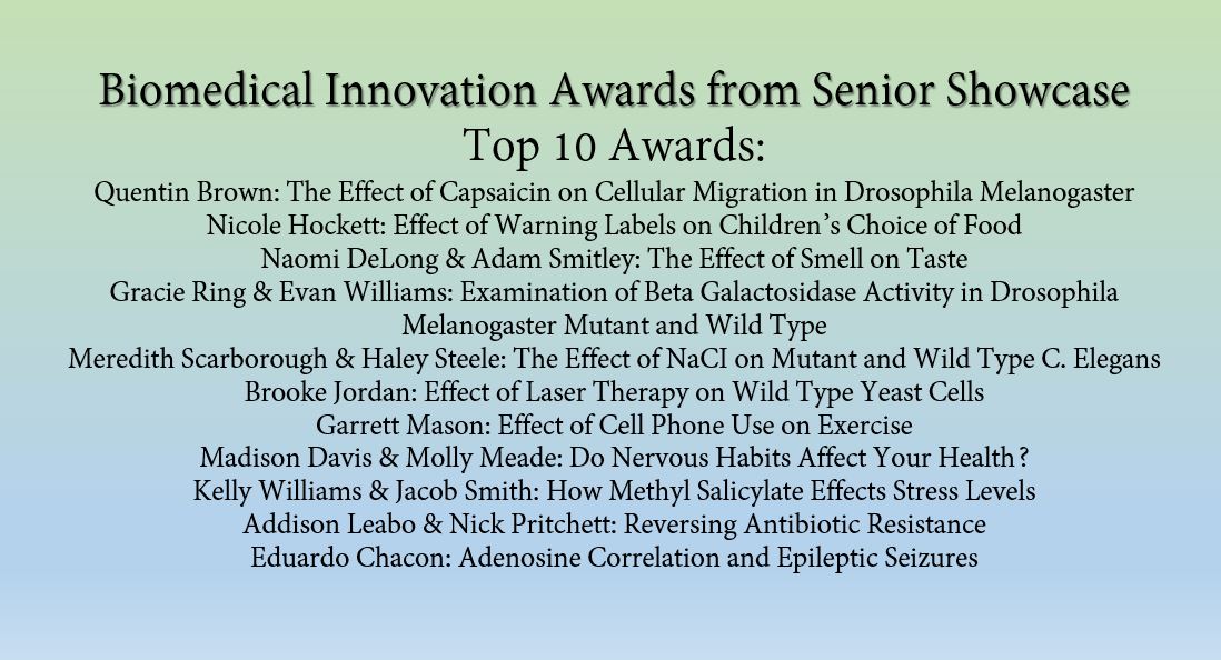 Senior Showcase Biomedical Innovation Awards Top 10