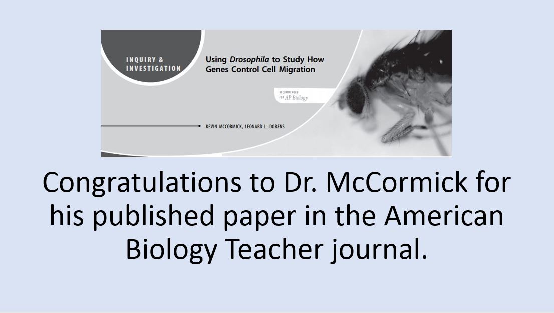 Dr McCormick Published in American Biology Teacher journal